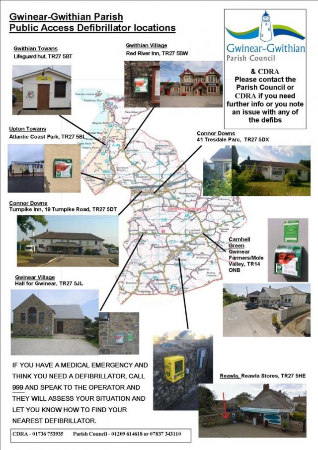 The following map shows the location of all the public access defibrillators across our Parish:-